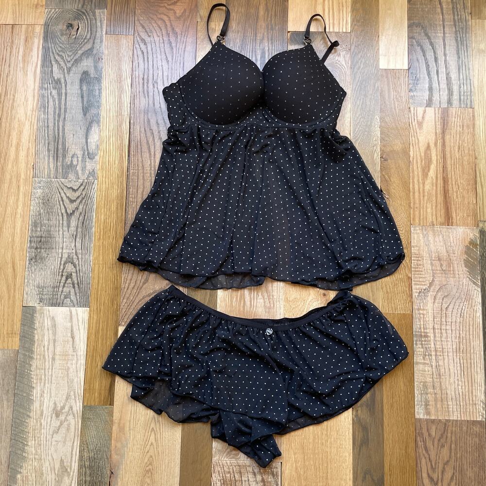 Paris Hilton Sheer Polka Dot Teddy Womens XL Black Lingerie